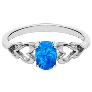 Blue Opal & Sterling Silver Open Heart Ring